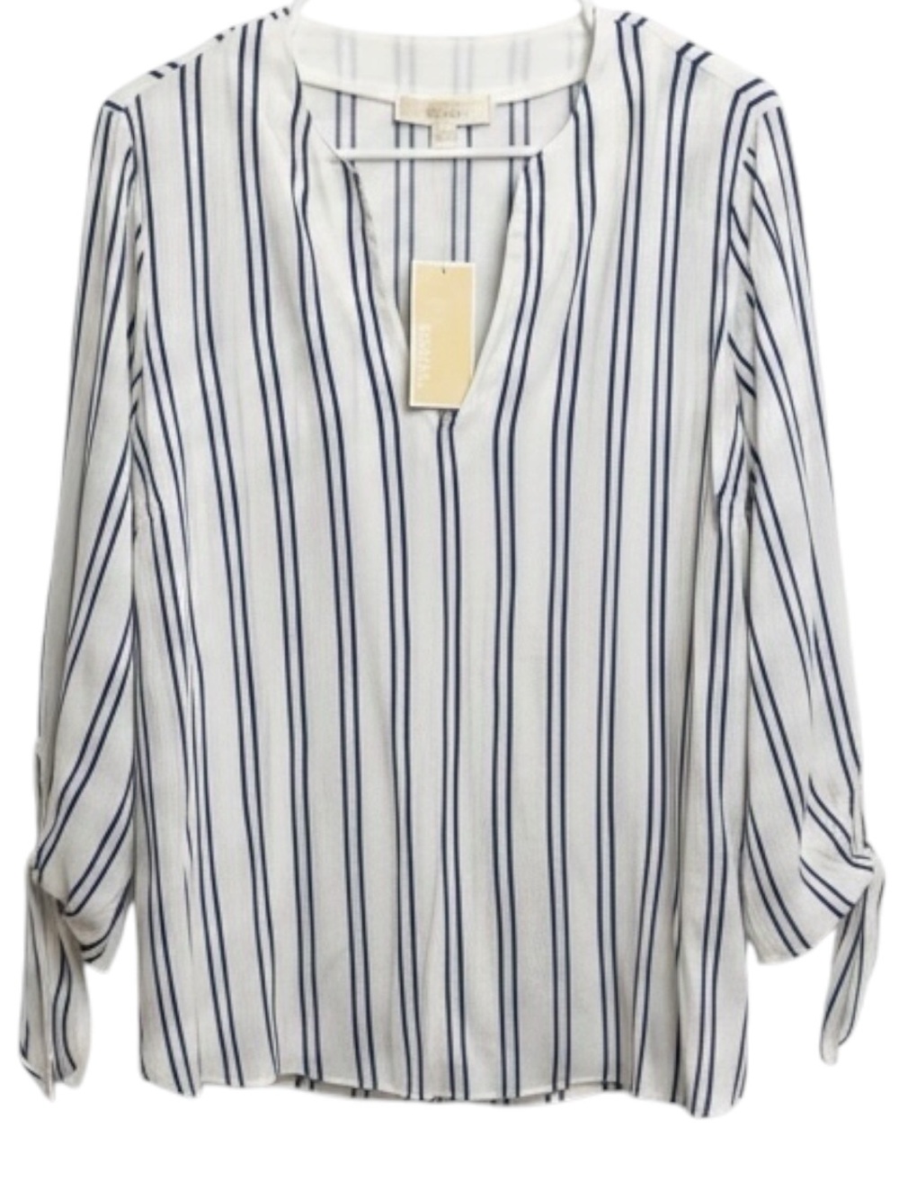 Michael Kors Striped Tie Sleeve Blouse Medium NWT White Blue